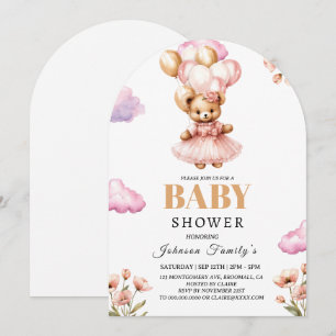 Fille bohème Invitation à la baby shower rose Ours