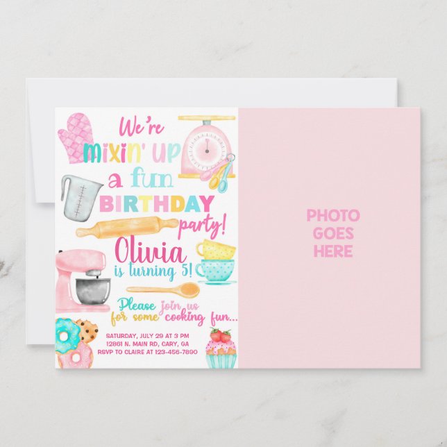 Fille boulangerie / cuisine photo invitation anniv (Devant)