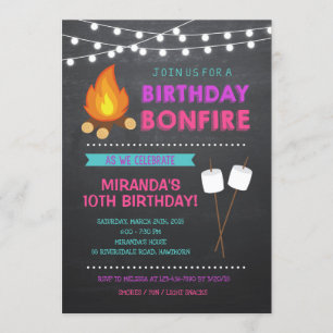 Fille Camp Bonfire Invitation Anniversaire