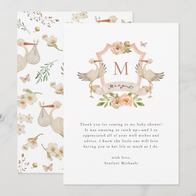 Fille Carte de remerciements rose (Devant / Derrière)