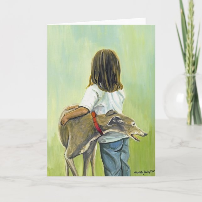 "Fille carte de voeux d'art avec de lévrier" chien (Devant)