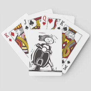 Fille cartes de jeu de monte de scooter