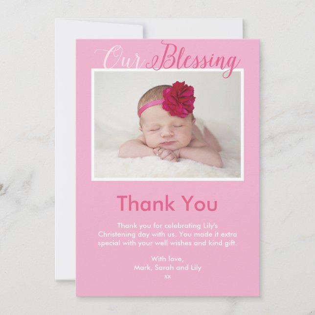 Fille Christening/Baptême Carte de remerciements (Devant)