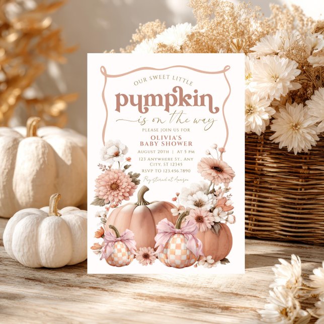 Fille Citrouille Baby shower Floral Invitation (Créateur téléchargé)
