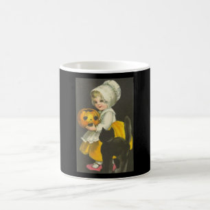 Fille Citrouille Chat Halloween Vintage thème Mug