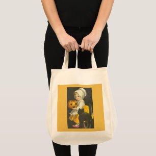 Fille, Citrouille, Chat Sac fourre-tout Halloween