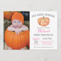 Fille Citrouille premier anniversaire Invitation r