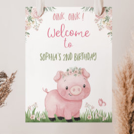 Fille Cochon Affiche de bienvenue d'anniversaire, 