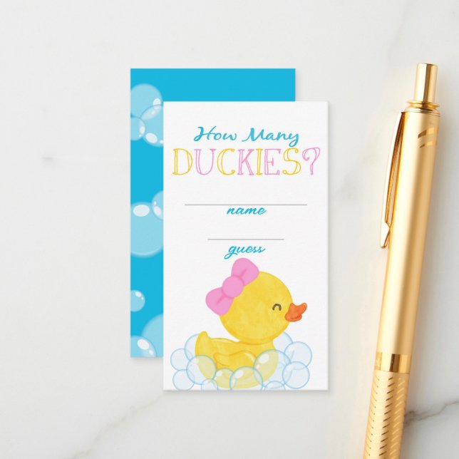 Fille Combien De Duckies Party Jeu Guess Cartes (Devant/Arrière en situation)