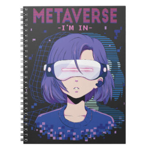 Fille d'anime lunettes de réalité virtuelle cahier