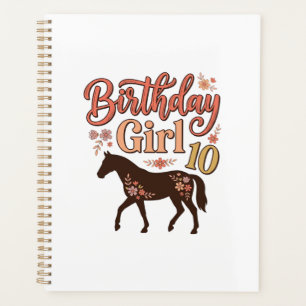 Fille d'anniversaire 10 Cheval Floral Design Vecto
