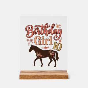 Fille d'anniversaire 10 Cheval Floral Design Vecto