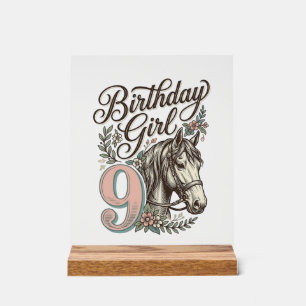 Fille d'anniversaire 9 Cheval Floral Gravure Vinta