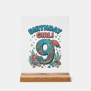 Fille d'anniversaire 9 Tortue de mer Vector Design