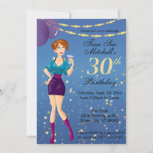 Fille d'anniversaire adulte en bleu Invitation