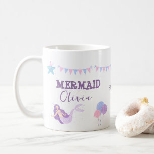 Fille d'anniversaire de sirène mauve tasse rose