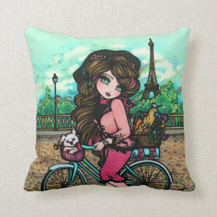 Fille dans le coussin d'art de Tour Eiffel de
