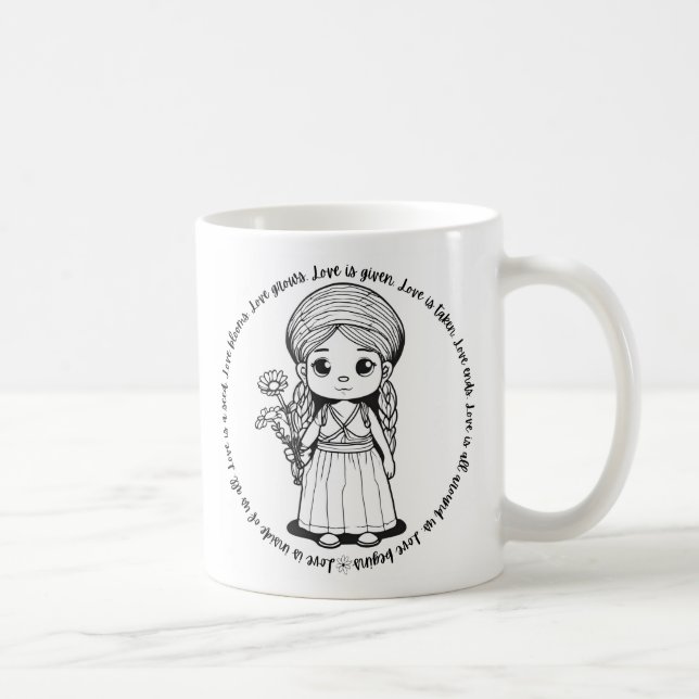 Fille de bois avec marguerites 'L'amour est' Mug (Droite)