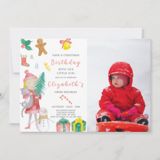 Fille de Noël Invitation d'anniversaire avec photo