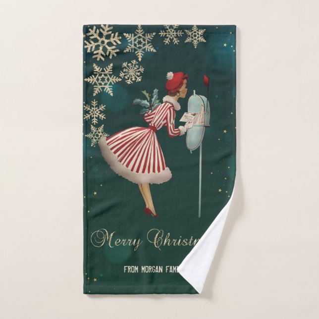 Fille de Noël Vintage, Snowflakes (Serviette à main)