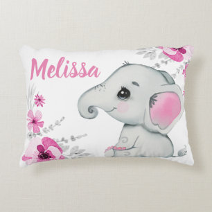 Fille d'éléphant rose Nom personnalisé Coussin