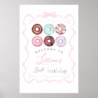 Fille Donut Affiche de bienvenue de fête d'anniver