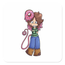 Fille Donut Autocollant Personnage Chibi avec Chev