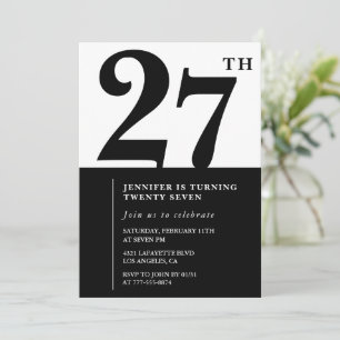 Fille Elegant 27e anniversaire invitation Black Wh