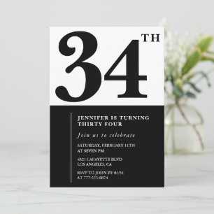 Fille Elegant 34e anniversaire invitation Black Wh