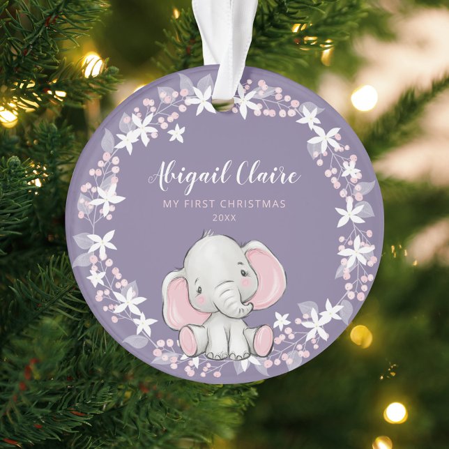 Fille Eléphant Rose Violet Floral 1er Noël (Créateur téléchargé)