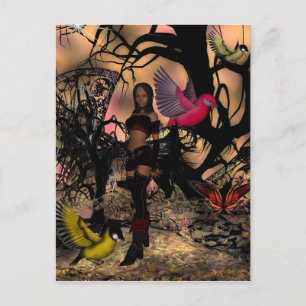 Fille Elfe Carte Postale Oiseaux