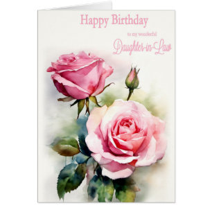 Fille en droit Anniversaire Rose Peint Aquarelle