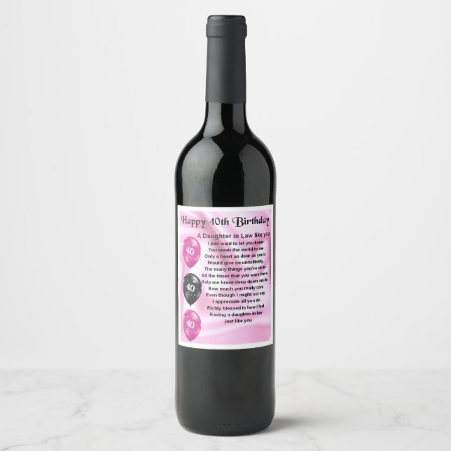 Fille en droit Poème bouteille Étiquette 40e anniv (Devant)
