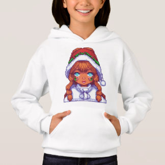 Fille en pixel art portant un chapeau de Père Noël