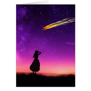 Fille en silhouette regarde un météore s'écraser s