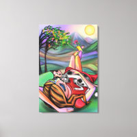 Fille et chat dans la nature Impression sur toile 