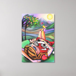 Fille et chat dans la nature Impression sur toile 