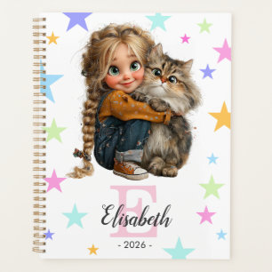 Fille et chaton monogramme initiale et nom