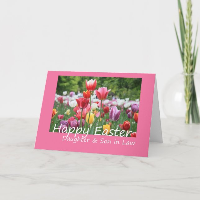 Fille et Fils en droit Bonne carte de Tulipe de Pâ (Devant)