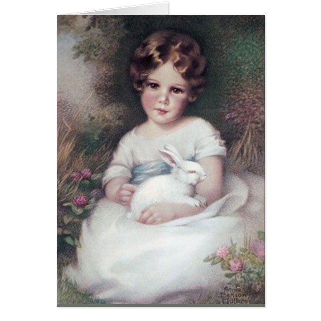 Fille et lapin, art vintage (Devant)