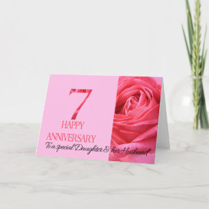 Fille et mari Anniversaire Carte Rose rose