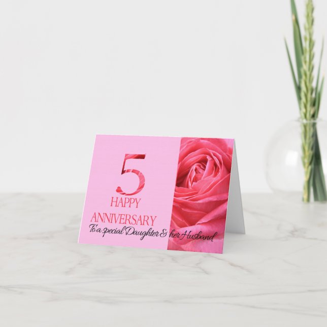 Fille et mari Anniversaire Carte Rose rose (Devant)