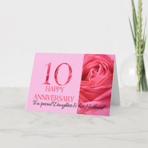 Fille et mari Anniversaire Carte Rose rose