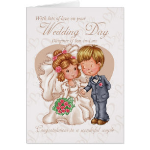 Fille et nouvelle carte de jour du mariage de