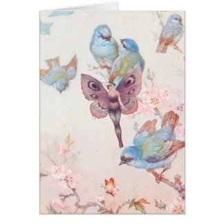 Fille et oiseaux bleus féeriques violets