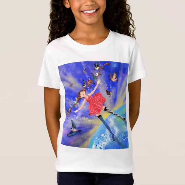 Fille et oiseaux T-shirt Printemps (Devant)