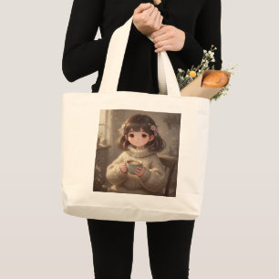 Fille Fantaisiste avec Sac Cabas Café