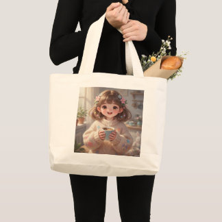 Fille Fantaisiste avec Sac Fourre-Tout Café
