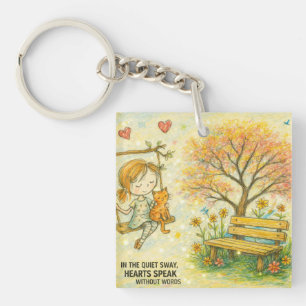 Fille Fantaisiste et Chat Orange Porte-Clés de Jar