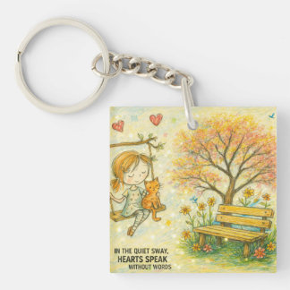 Fille Fantaisiste et Chat Orange Porte-Clés de Jar